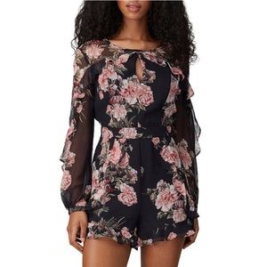 Bardot Black Chiffon Floral Romper, Large